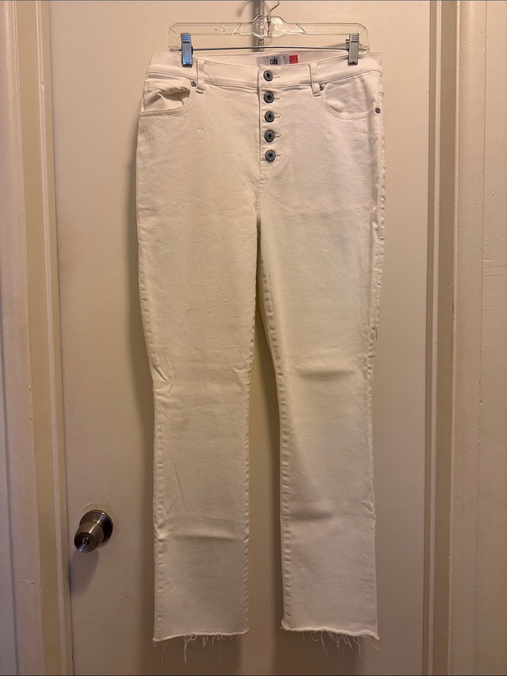 CAbi White Straight-Leg Button-Fly Jeans